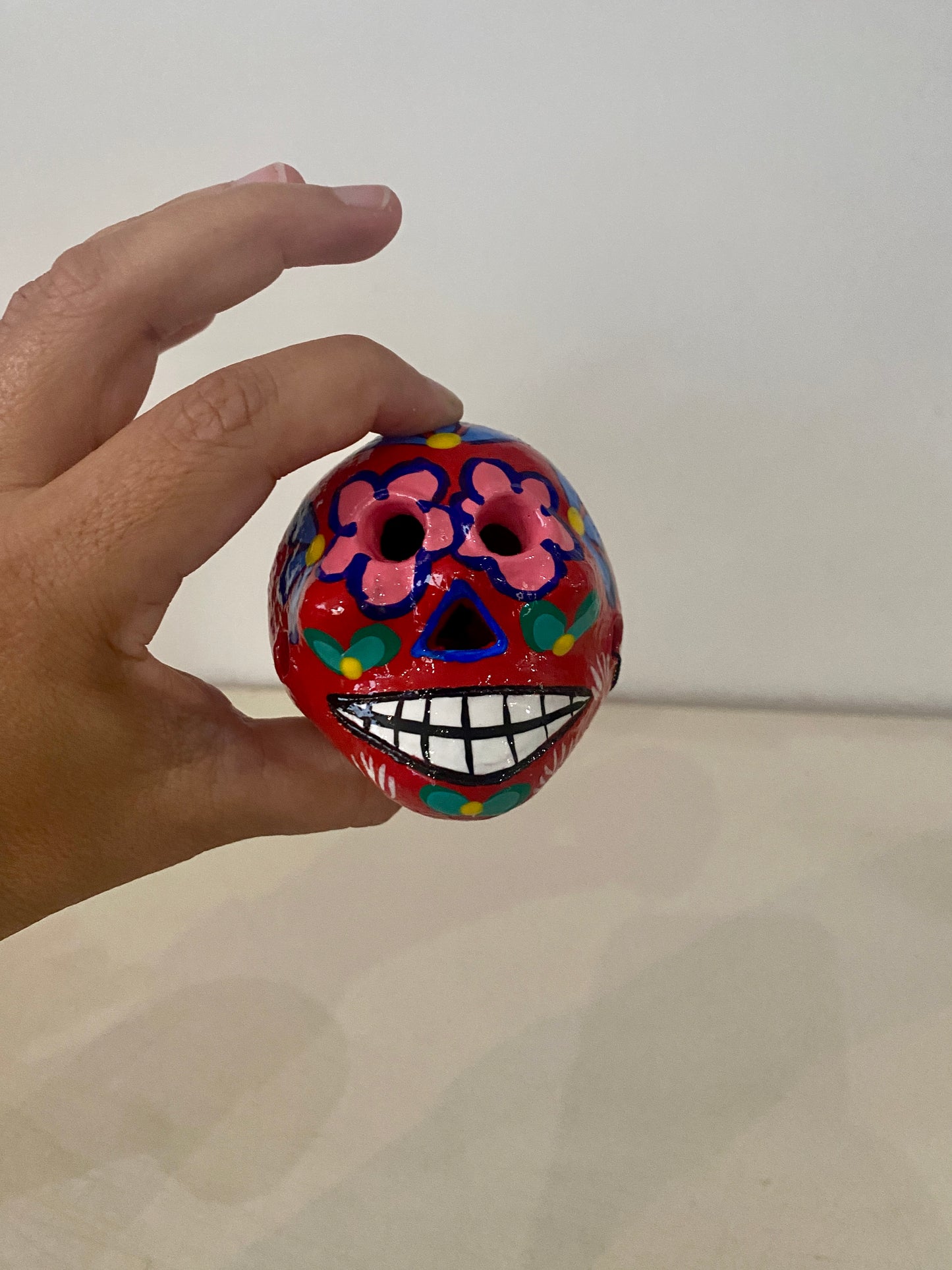 Hand-Painted Clay Skull | Unique Day of the Dead Decor