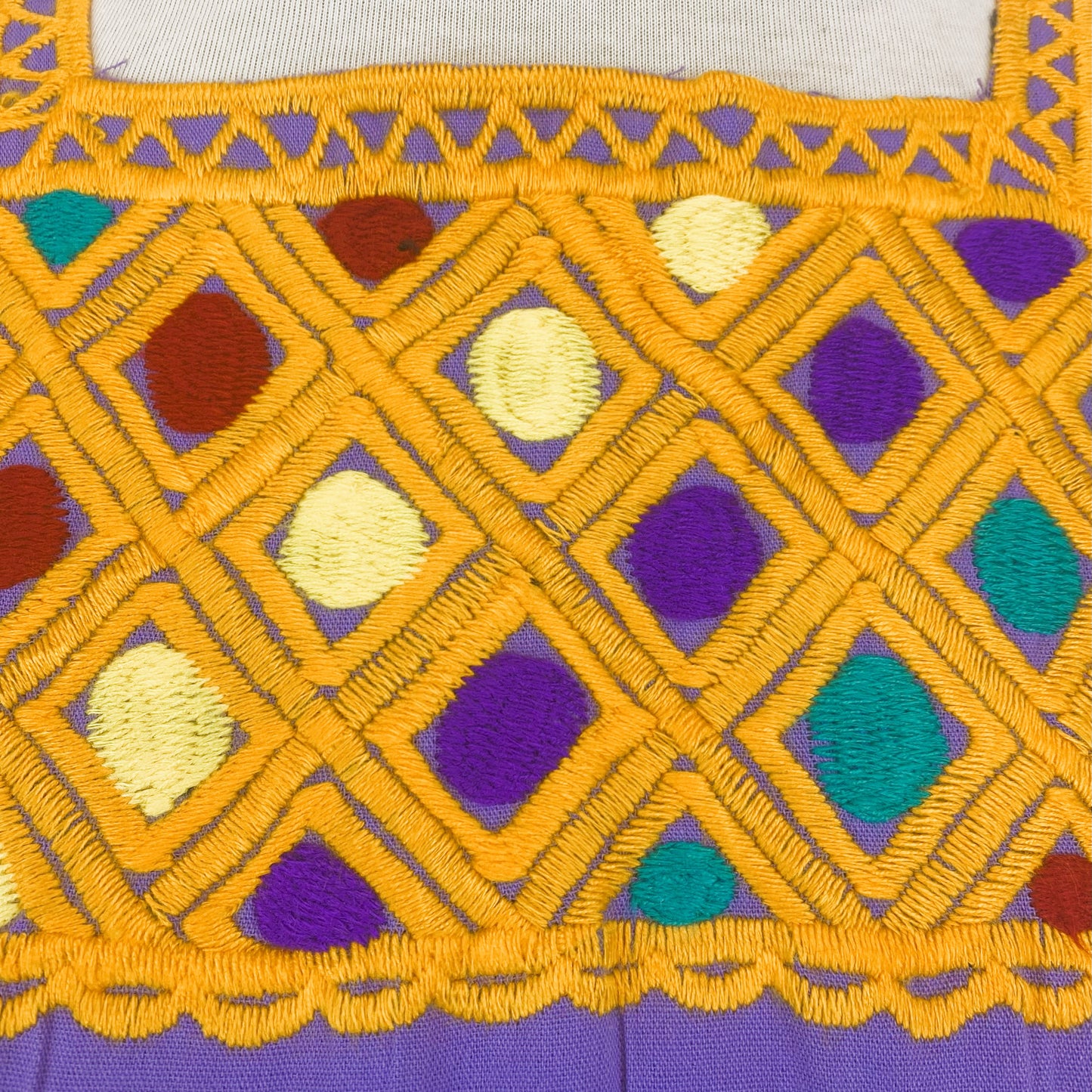 Mexican Embroidered Huipil Maya Top Organic Cotton Manta Lavander & Mustard- One Size XS to M
