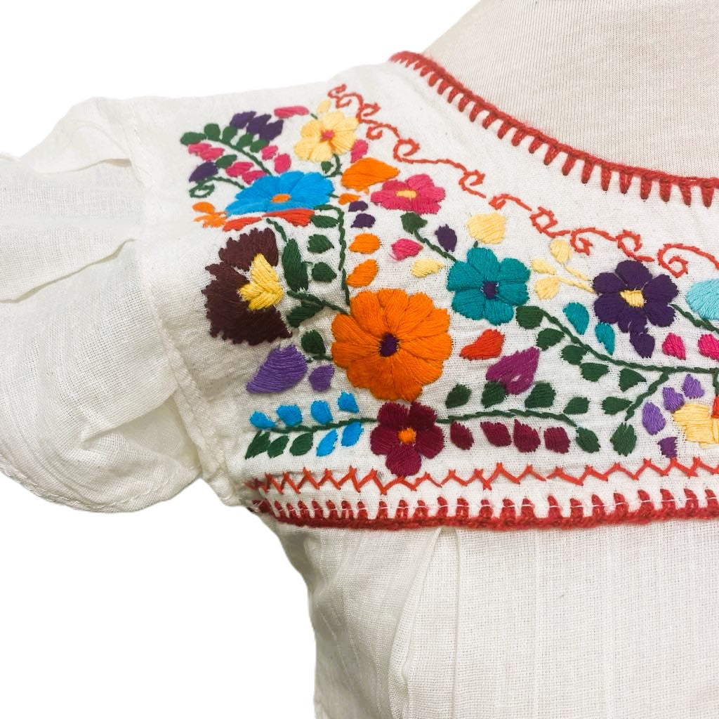 Mexican Embroidered Peasant Top Organic Cotton - Sizes S-M-L-XL