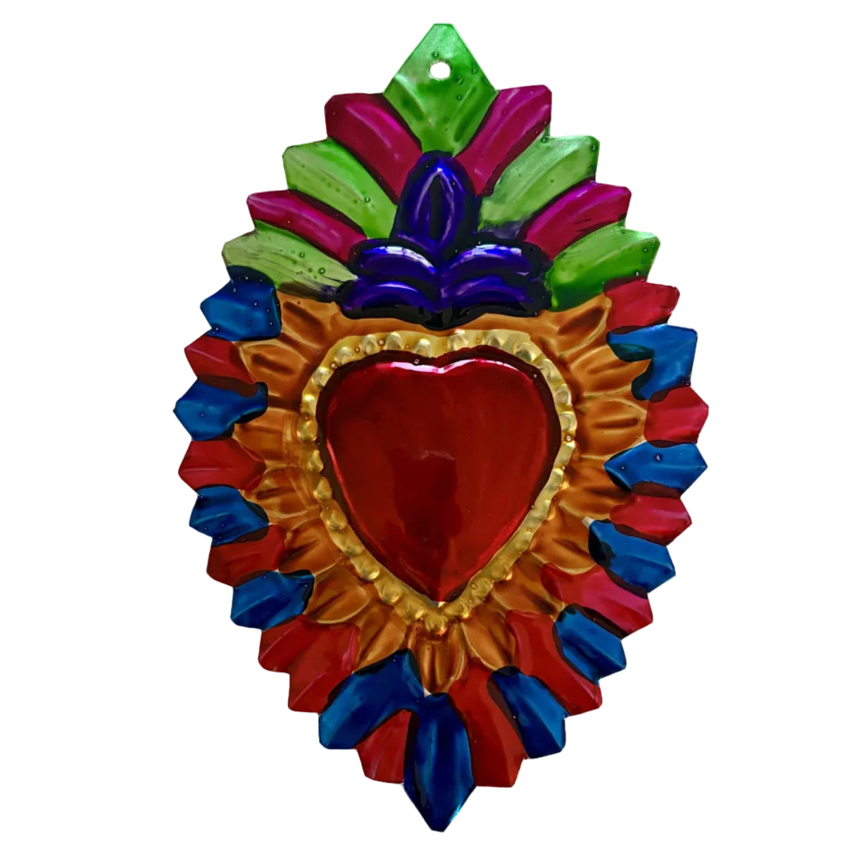 Mexican Tin Hearts - Green Pink Top with Pink Blue Around