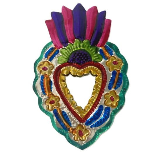 Mexican Tin Hearts - Heart with Mirror Flowers Around
