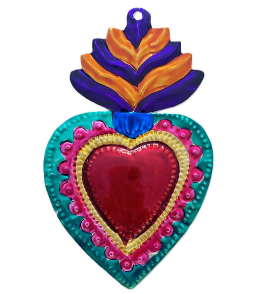 Mexican Tin Hearts - Orange Purple Top