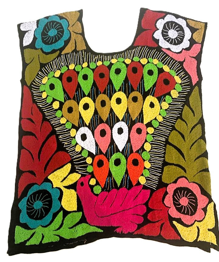 Hand-Embroidered Jalapa de Díaz Blouse - Vibrant Birds & Flowers - One size XS to M