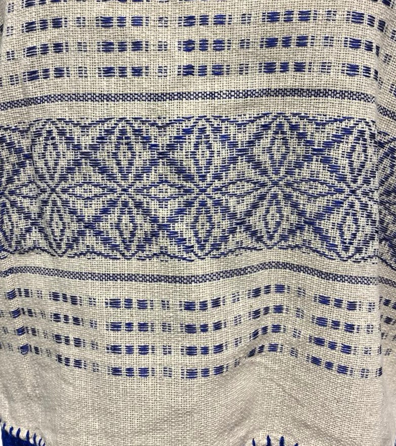 Traditional Treadle Loom Huipil Top - Made in Oaxaca - Blue- Size Small