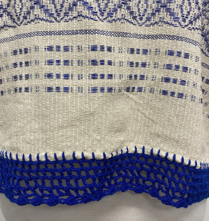 Traditional Treadle Loom Huipil Top - Made in Oaxaca - Blue- Size Small