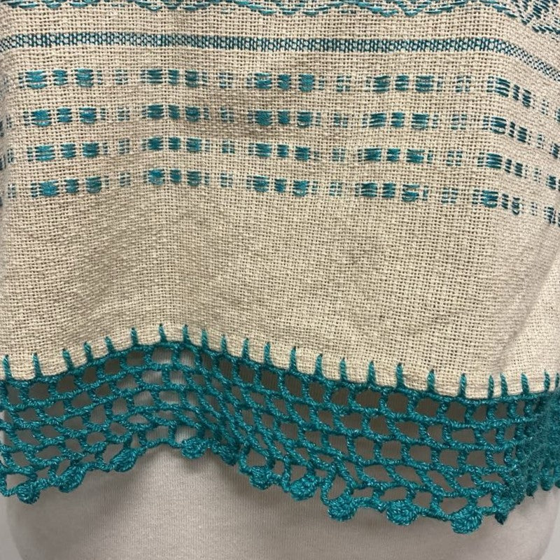 Traditional Treadle Loom Huipil Top - Made in Oaxaca - Turquoise - One Size S to M