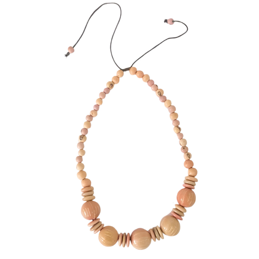Tagua Necklace in Cream Soft Pink Colour