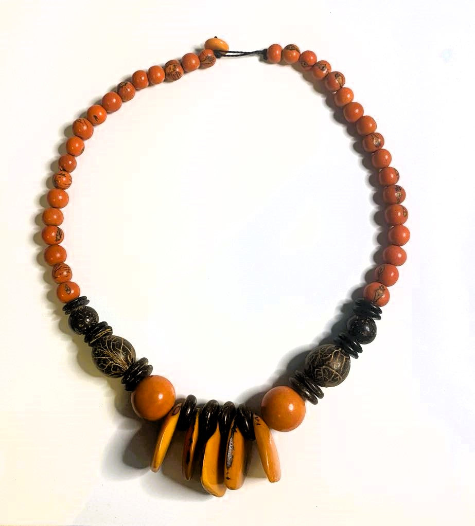 Artisan-Made Burnt Orange Colour Tagua Nut Necklace - One-of-a-Kind Eco Jewelry