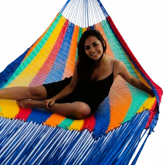 Deluxe Thick Weaved Mexican Hammock Cotton Multicoloured - Rainbow Pattern