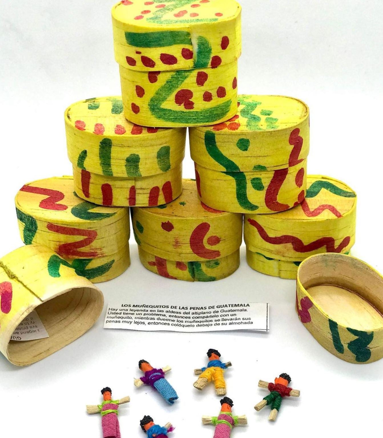 (Six) Mini Worry Dolls In A Traditional Wooden Box