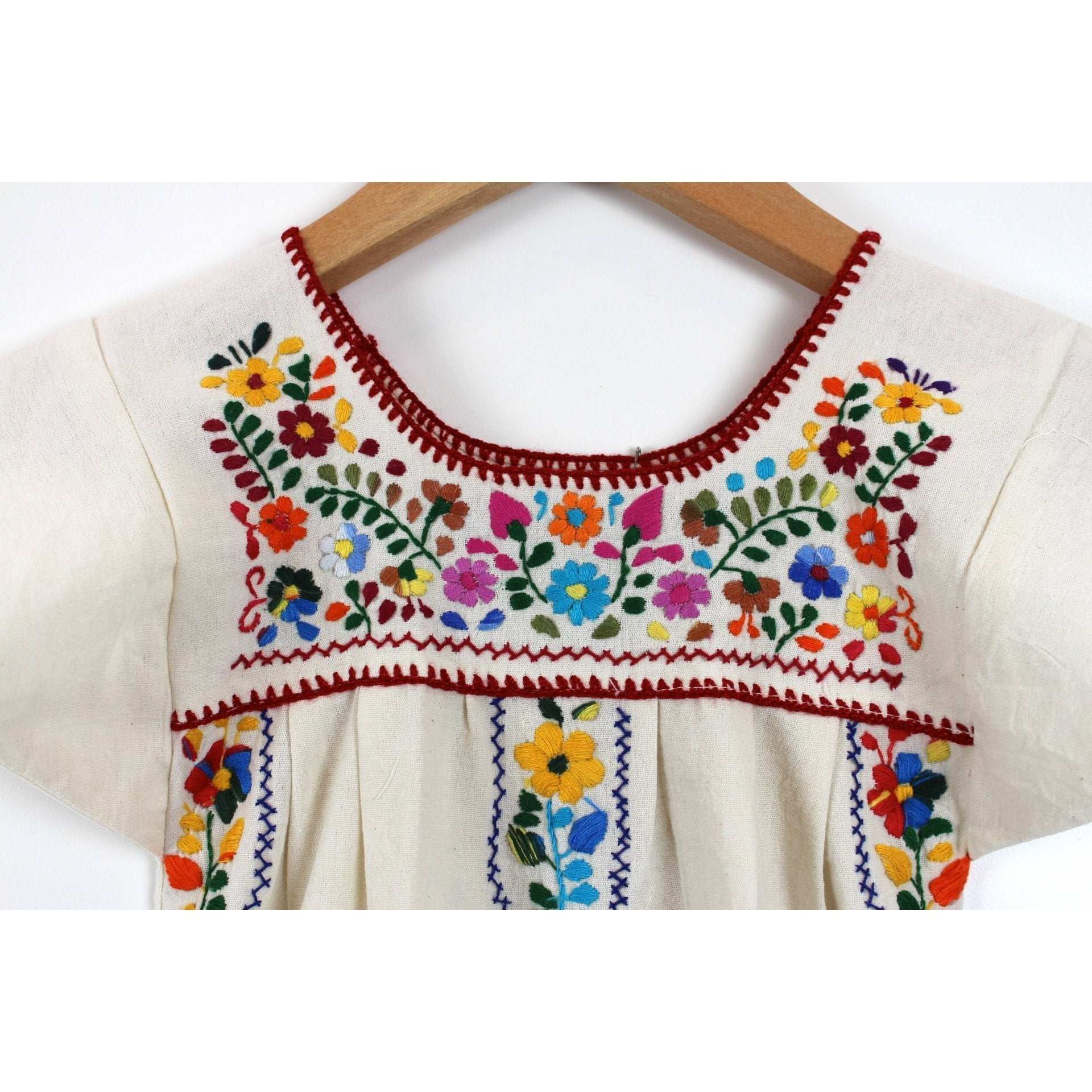 Adult Dress: Organic Cotton Mexican Embroided Boho Traditional Embroidered Peasant Colours of Mexico Adult Dress: Organic Cotton Mexican Embroided Boho Traditional Embroidered Peasant Colours of Mexico
