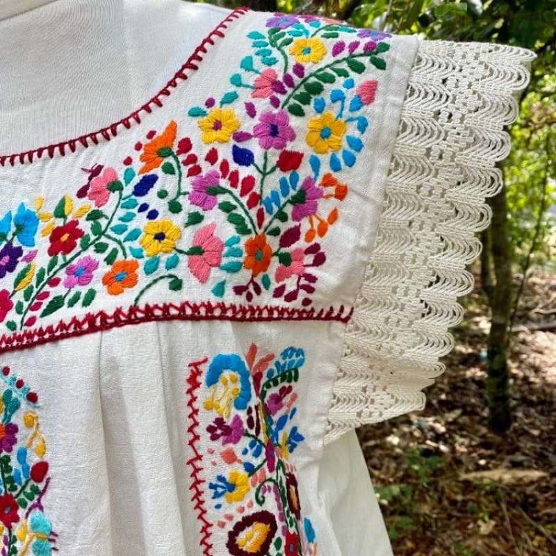 Artisanal Adult Hand Embroider Mexican Dress: Organic Cotton Boho Colours of Mexico Artisanal Adult Hand Embroider Mexican Dress: Organic Cotton Boho Colours of Mexico