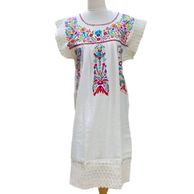 Artisanal Adult Hand Embroider Mexican Dress: Organic Cotton Boho