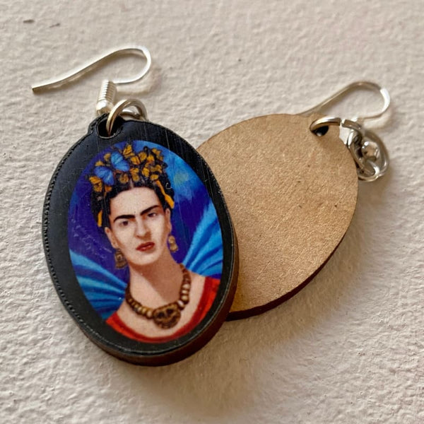 Frida Kahlo Wooden Earrings - Balsa Wood - Made in Mexico