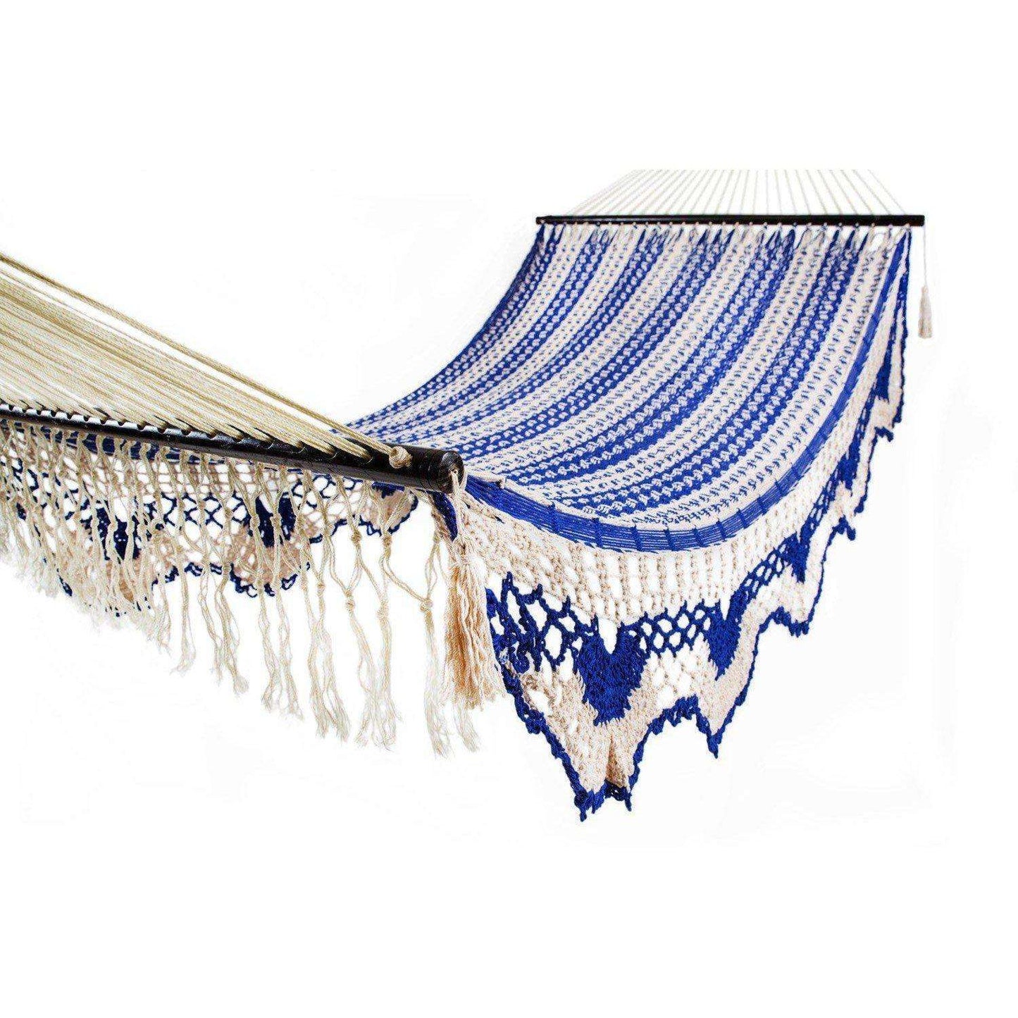 Luxury Spreader Bar Mexican Hammock Cotton in Blue theme-Mexican Hammock-Hammock Heaven