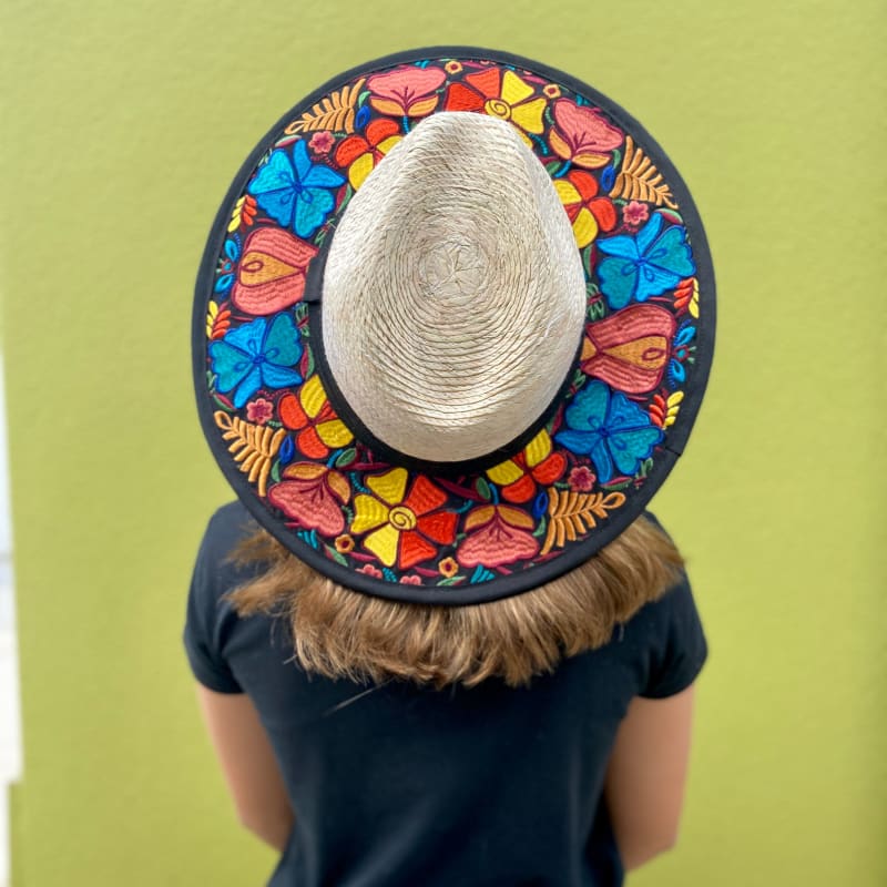Mexican Artisanal Hat Embroidered Floral Fedora Style -