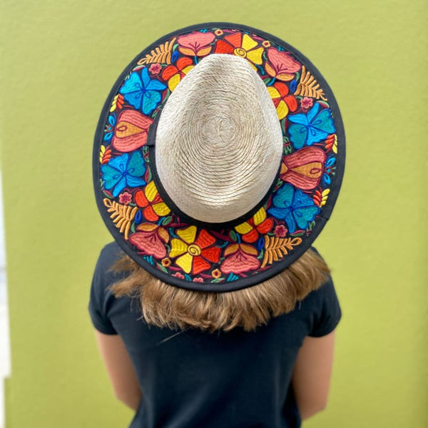 Mexican Artisanal Hat Embroidered Floral Fedora Style -