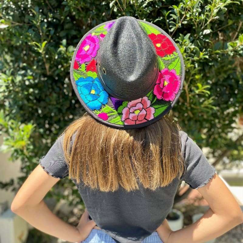 Mexican Artisanal Hat Embroidered Floral Fedora Style - 