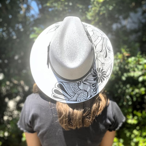 Mexican Artisanal Hat Hand Painted Floral Fedora Style -
