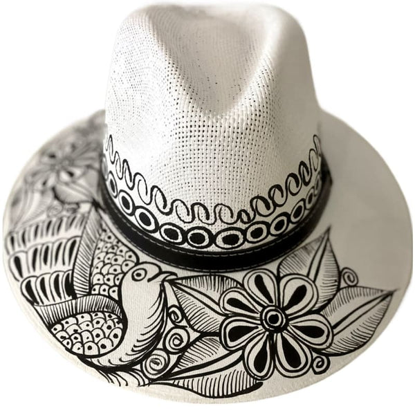 Mexican Artisanal Hat Hand Painted Floral Fedora Style -