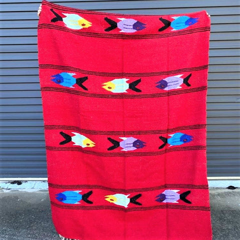 Mexican Floor Rug Fish - Red