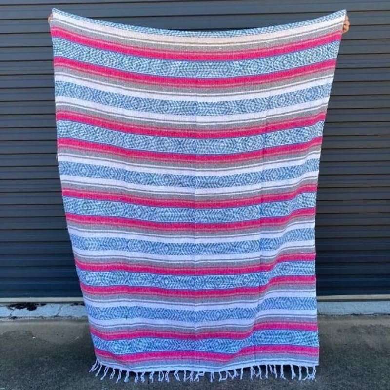 Mexican Western Yoga Falsa Blanket Raspberry & Baby Blue - 