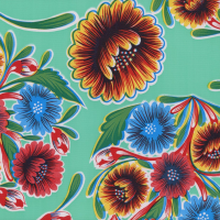 Mexican Oilcloth Fabric Mint Flowers  **Off Cuts**