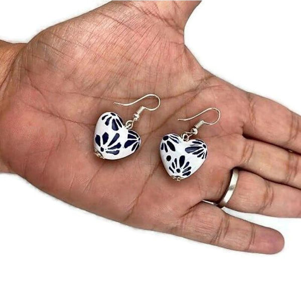 Talavera Handmade Heart Earrings - jewellery