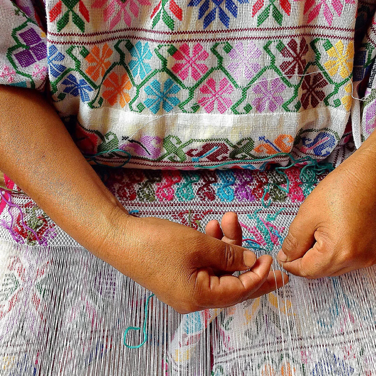 Mexican Manta Dress Oaxaca: Organic Huipil Cotton -Los Venados - One Size S-M