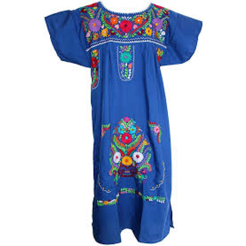 Adult Dress: Blue Mexican Embroided Boho - dress