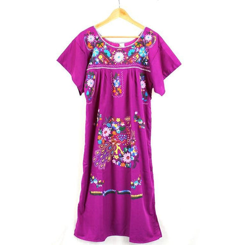 Adult Dress: Lavander Mexican Embroided Boho - Colours of Mexico