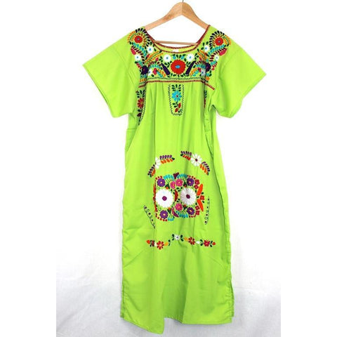 Adult Dress: Lime Mexican Embroided Boho - Colours of Mexico