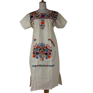Adult Dress: Organic Cotton Mexican Embroided Boho - Colours of Mexico