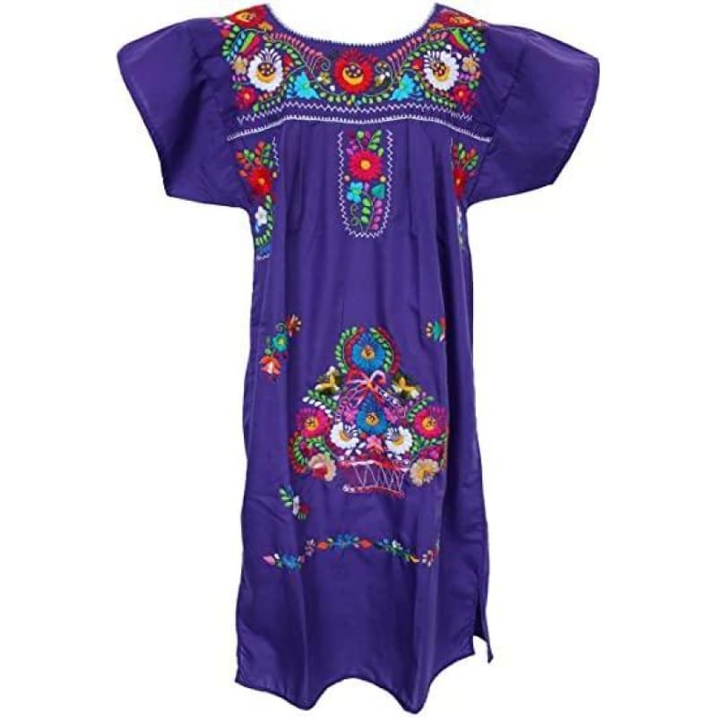 Adult Dress: Purple Mexican Embroided Boho - dress