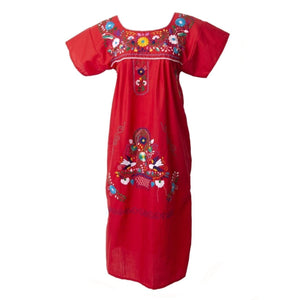 Adult Dress: Red Mexican Embroided Boho - Colours of Mexico