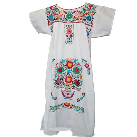 Adult Dress: White Mexican Embroided Boho - dress