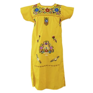 Adult Dress: Yellow Mexican Embroided Boho - dress