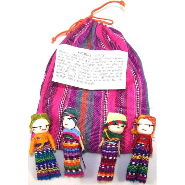 Four Large Worry Dolls in a Textile Pouch - Colours of Mexico