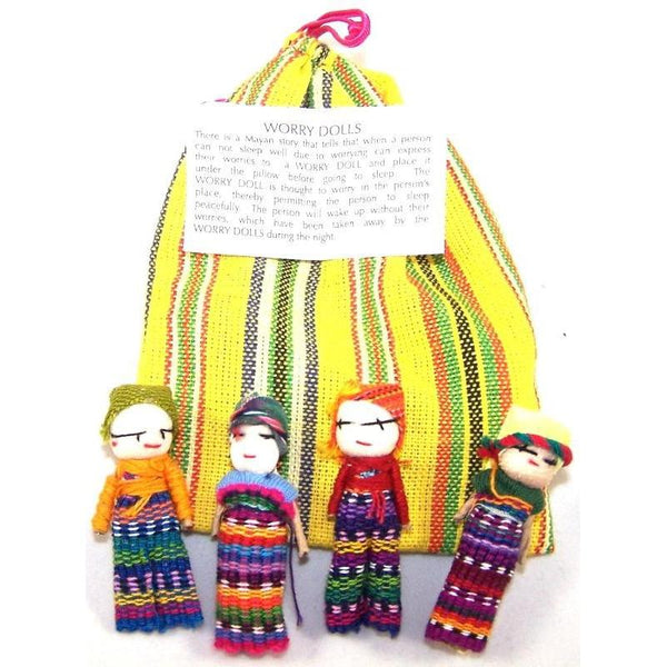 Four Large Worry Dolls in a Textile Pouch - Colours of Mexico