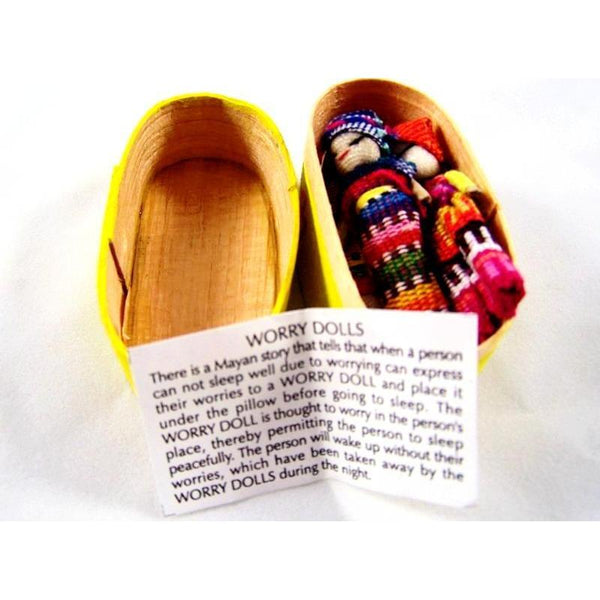 Four Large Worry Dolls In A Traditional Wooden Box - Colours of Mexico