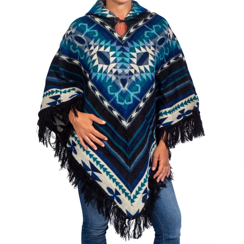 Inca Wool Winter Jorongo Poncho Unisex Blue - Apparel & 