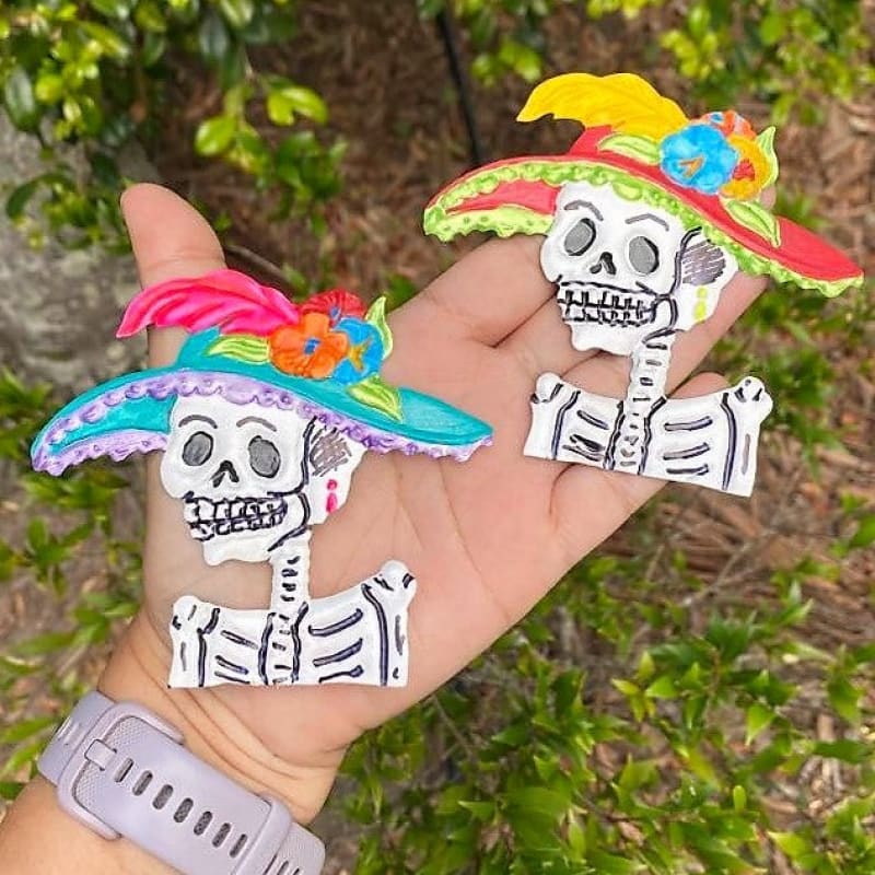 La Catrina Tin Kitsch Artwork with Magnet Hand painted - Tin