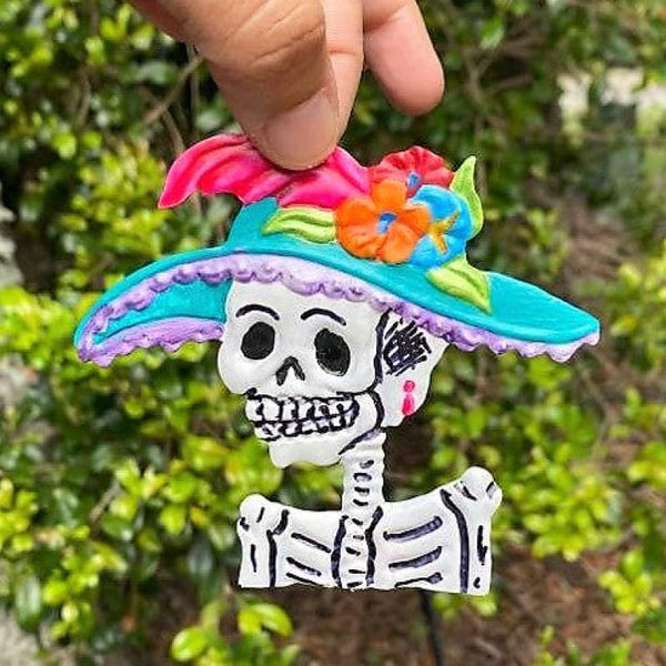 La Catrina Tin Kitsch Artwork with Magnet Hand painted -
