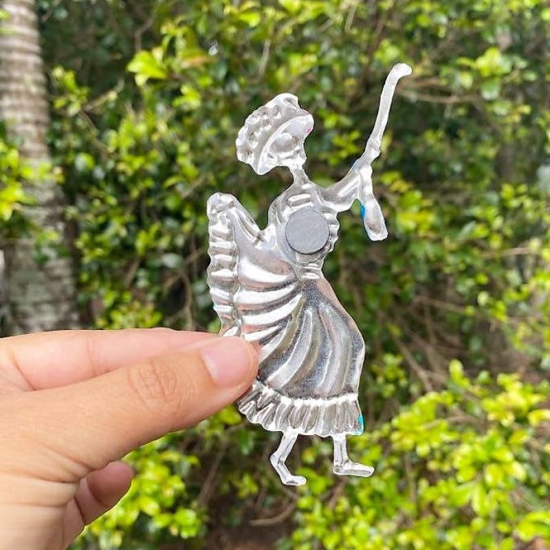 La Catrina Tin Kitsch Artwork with Magnet Hand painted - Tin
