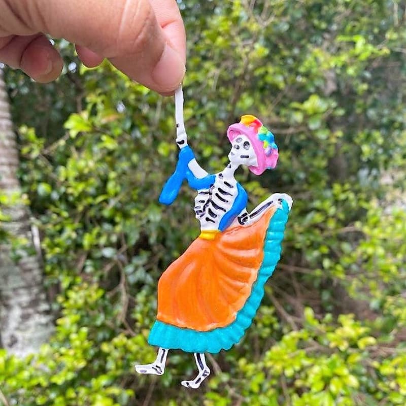 La Catrina Tin Kitsch Artwork with Magnet Hand painted -