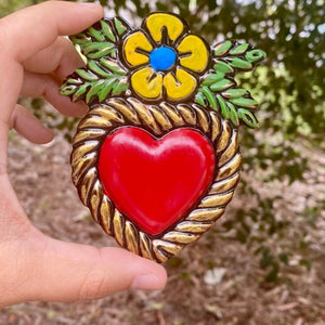 Lux Mexican Heart with Flower on Top Hand Painted