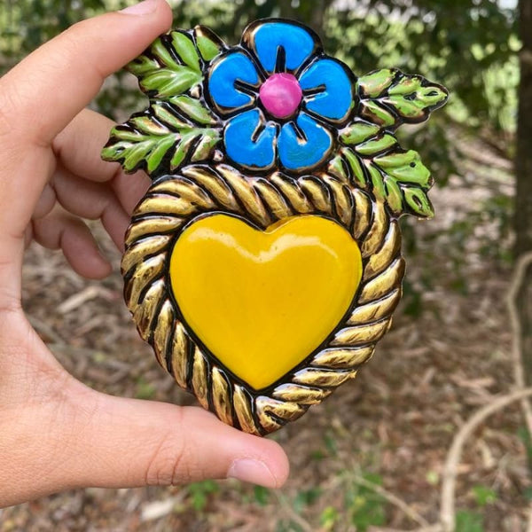 Lux Mexican Heart with Flower on Top Hand Painted