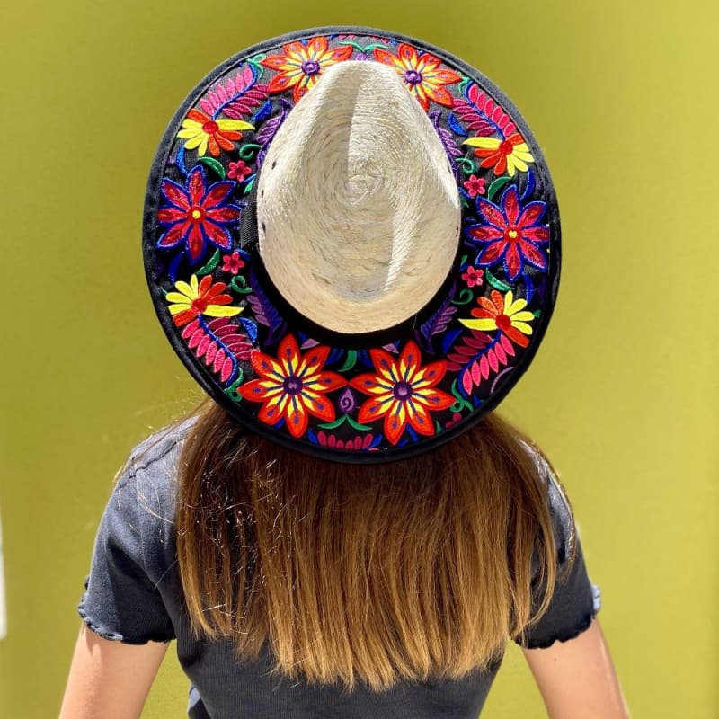 Mexican Artisanal Hat Embroidered Floral Fedora Style - 