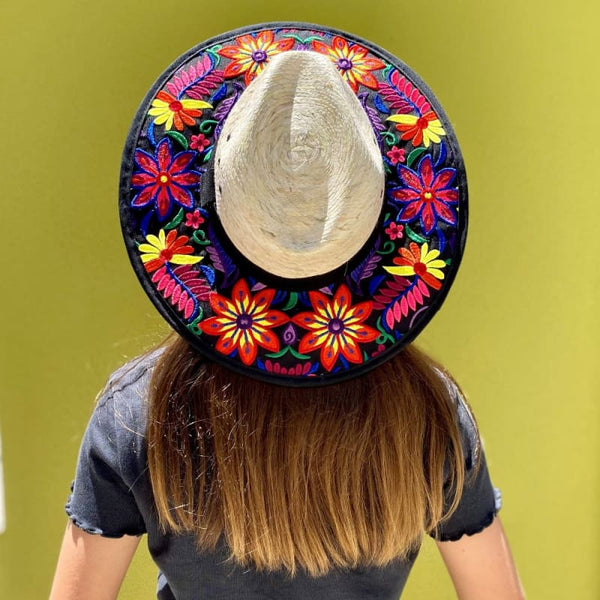 Mexican Artisanal Hat Embroidered Floral Fedora Style - 