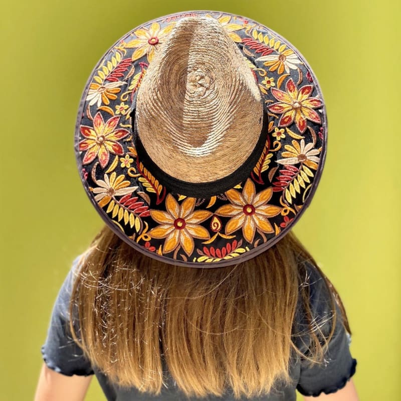 Mexican Artisanal Hat Embroidered Floral Fedora Style - 